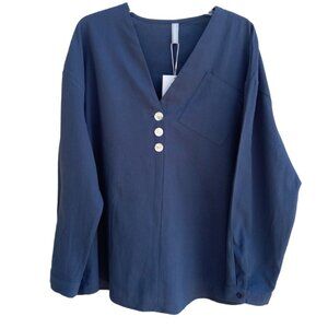 NoraCora blue cotton long sleeve top sz XXL NEW (#0087)